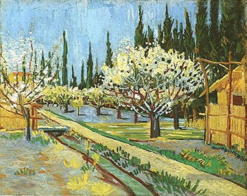 Verger en fleur bordé de cyprès Vincent van Gogh Peinture à l'huile